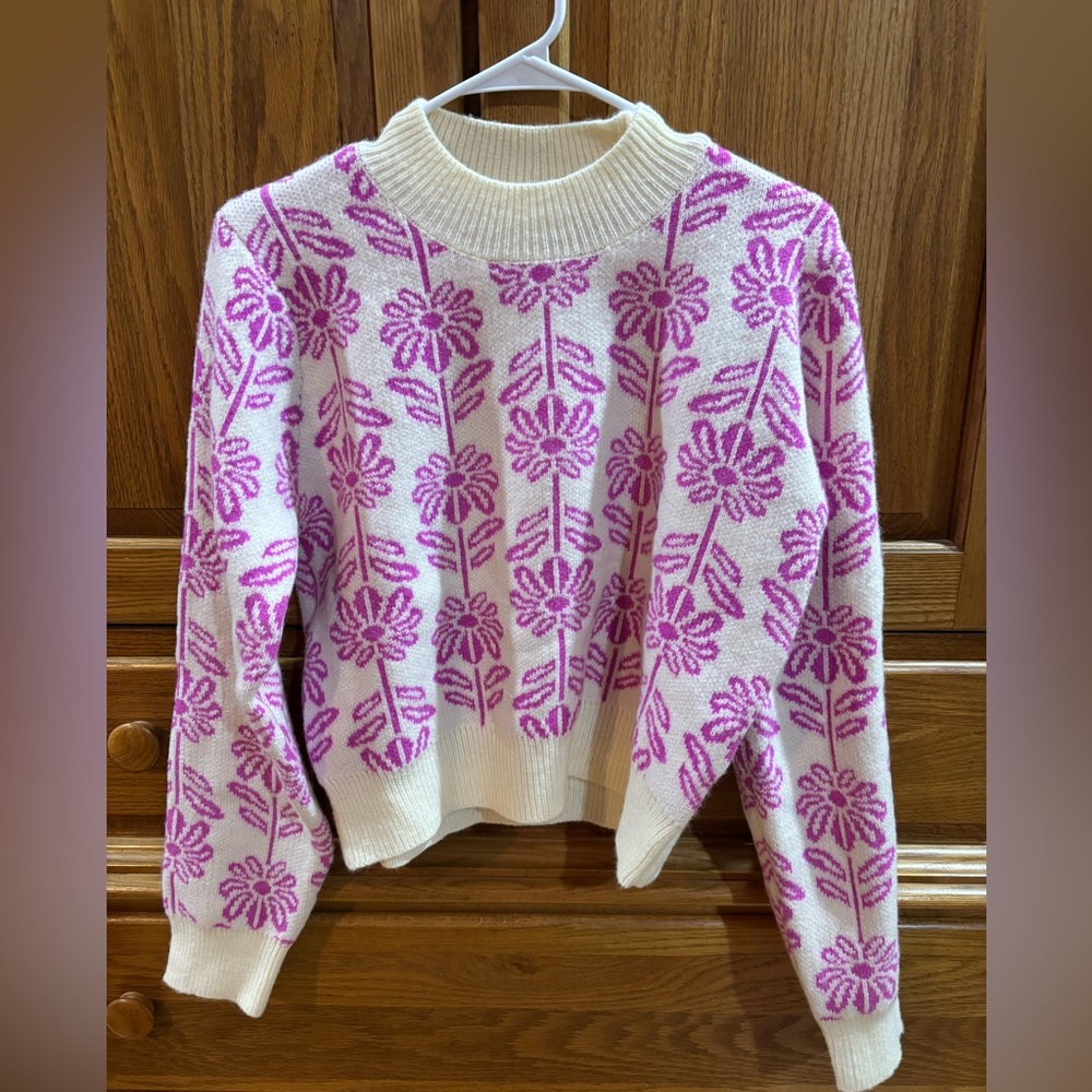 Floral Patterned Sweater - Pink and Off White